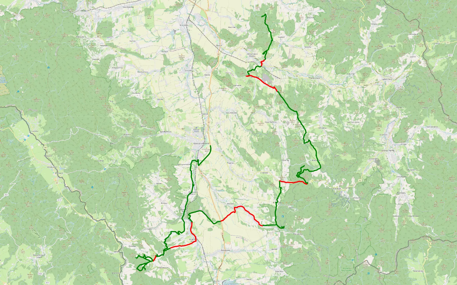 Mapa trasy Jaszkowa Górna - Pławnica - 64.5 km trasy offroad, Powiat Kłodzki