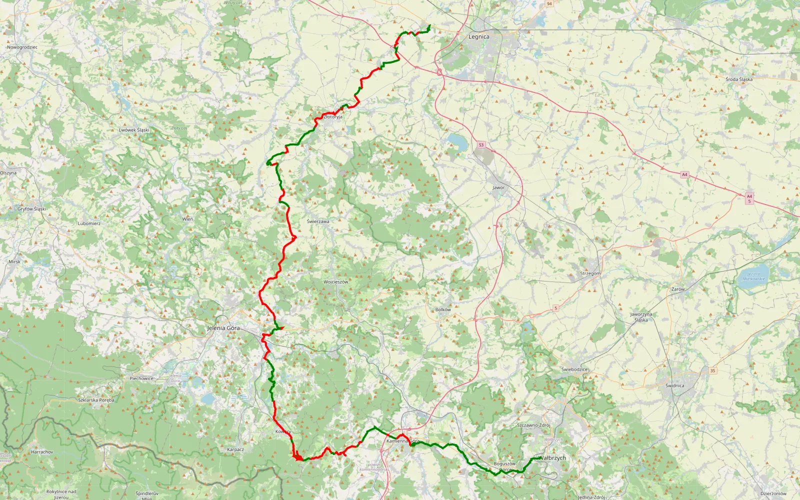 Mapa trasy Sobięcin - Gniewomirowice by Miki - 115.2 km trasy offroad, Powiat Złotoryjski