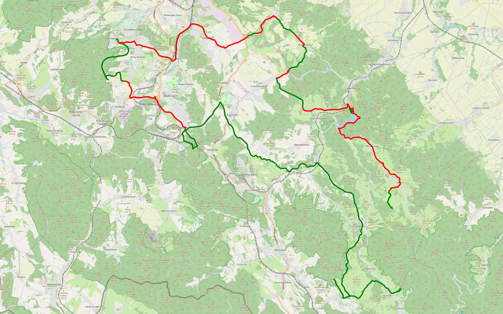 Map of Madlęcin - Schronisko Orzeł - 50.5 km offroad trail, Wałbrzych