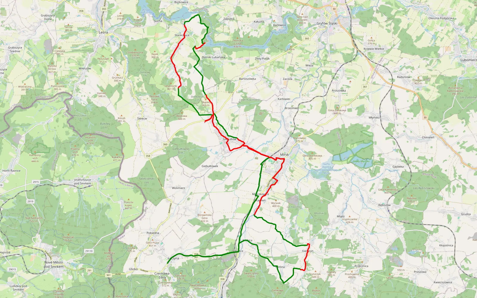 Mapa trasy Orłowice - Grenzdorf - 34.6 km trasy offroad, Powiat Lwówecki