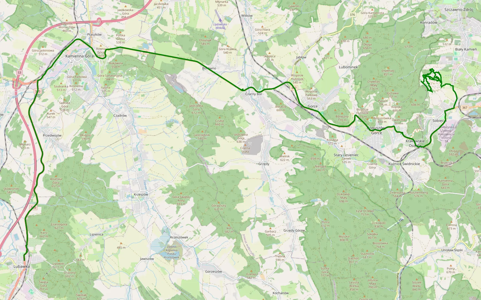 Map of Biały Kamień - Lubawka - 7.2 km offroad trail, Wałbrzych