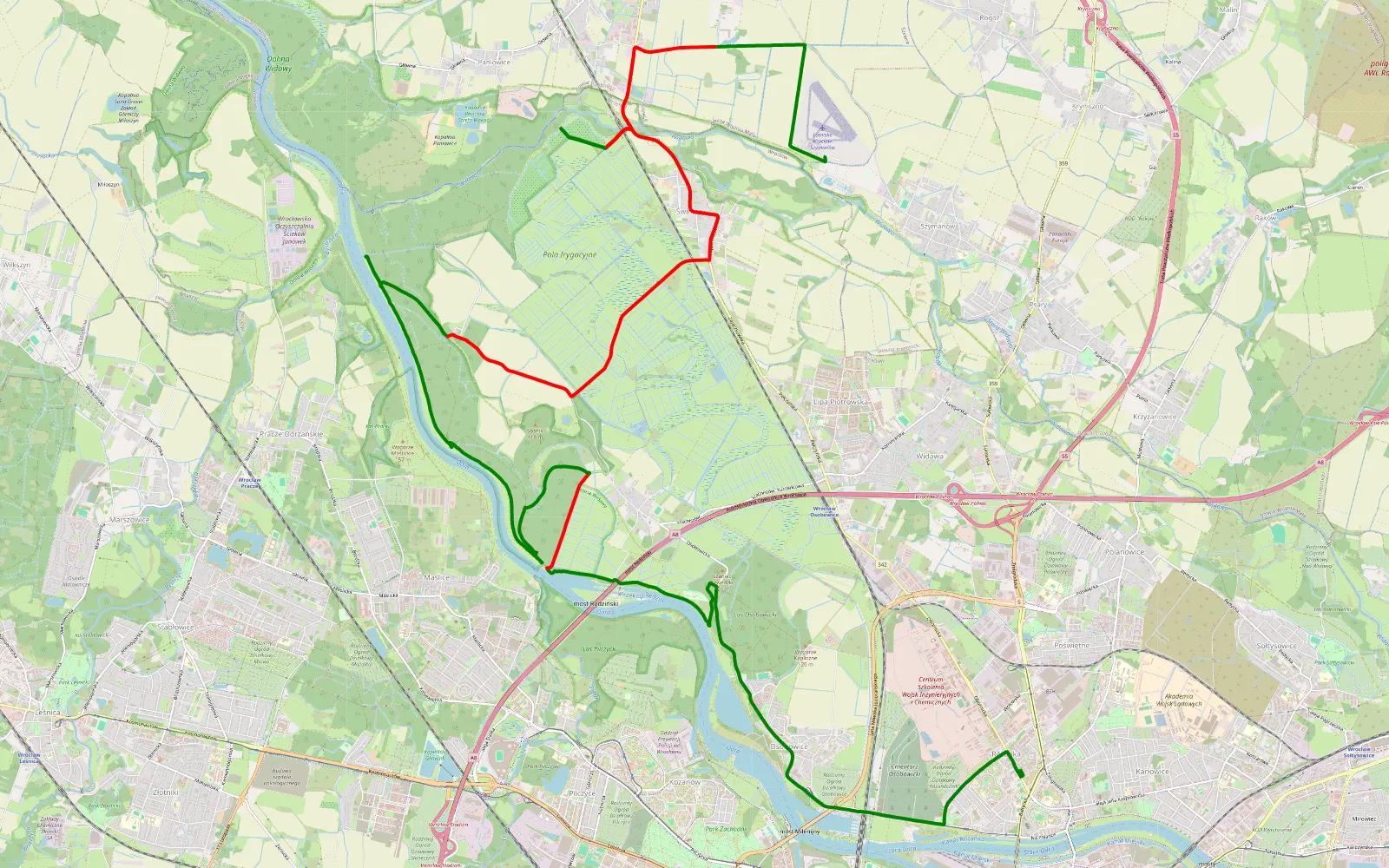 Mapa trasy Trasa offroad 24.1 km, Wrocław - 24.1 km trasy offroad, Wrocław