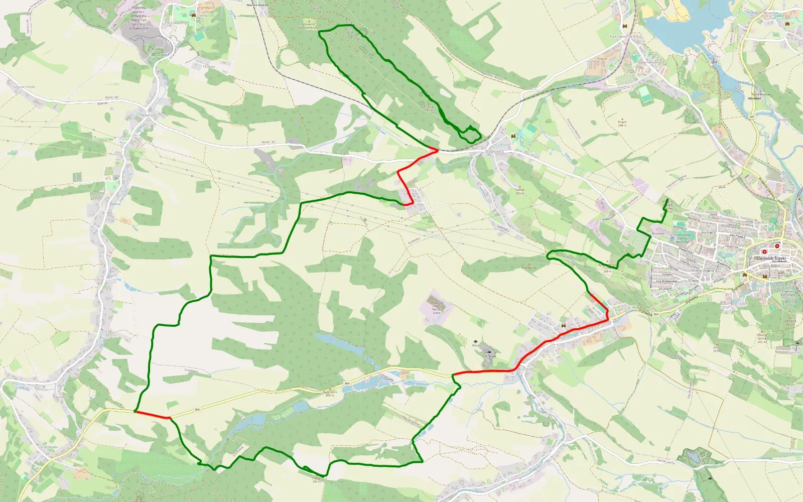 Mapa trasy Rakowice - Lwówek Śląski - 21.9 km trasy offroad, Powiat Lwówecki