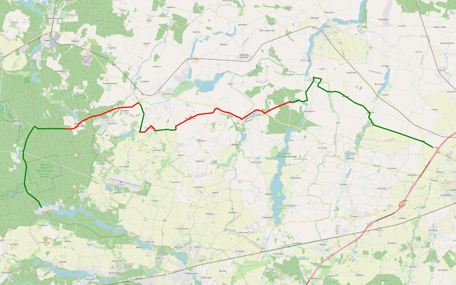 Map of Tuczno - Obora - 31.9 km offroad trail, Gniezno County