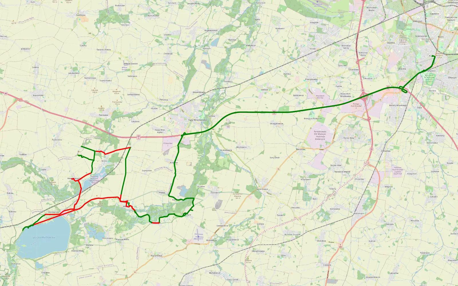 Mapa trasy Krzyki-Partynice - Krzyki - 41.5 km trasy offroad, Powiat Wrocławski