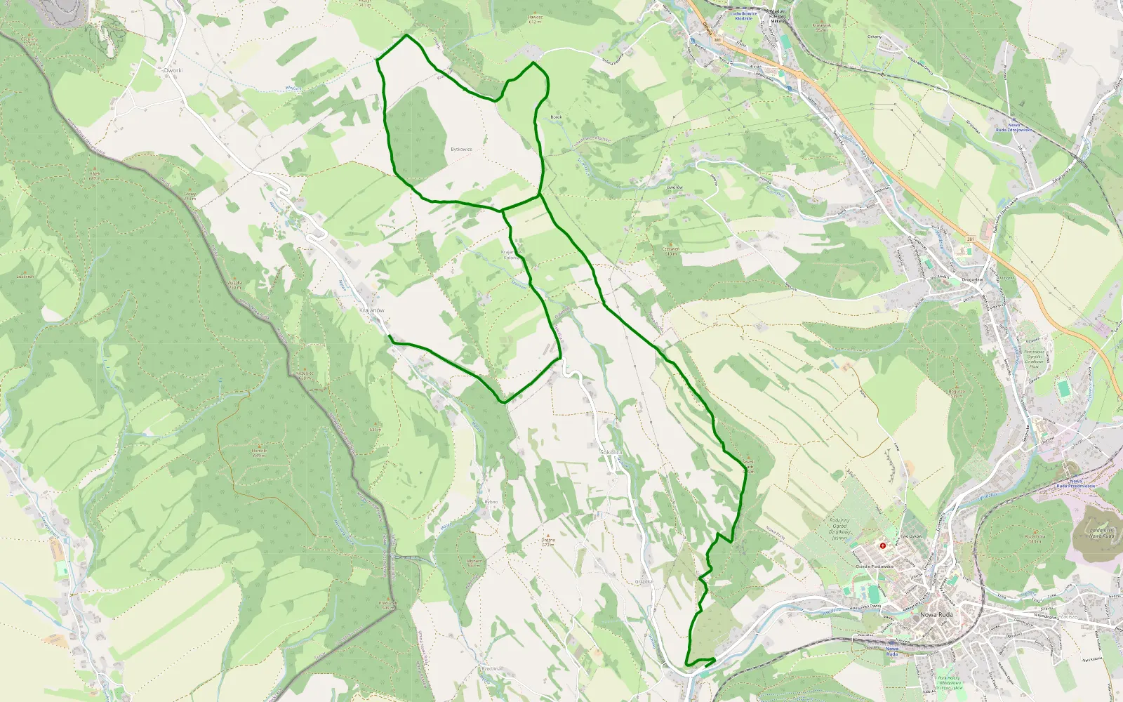 Mapa trasy Włodowice - Krajanów - 10.7 km trasy offroad, Powiat Kłodzki