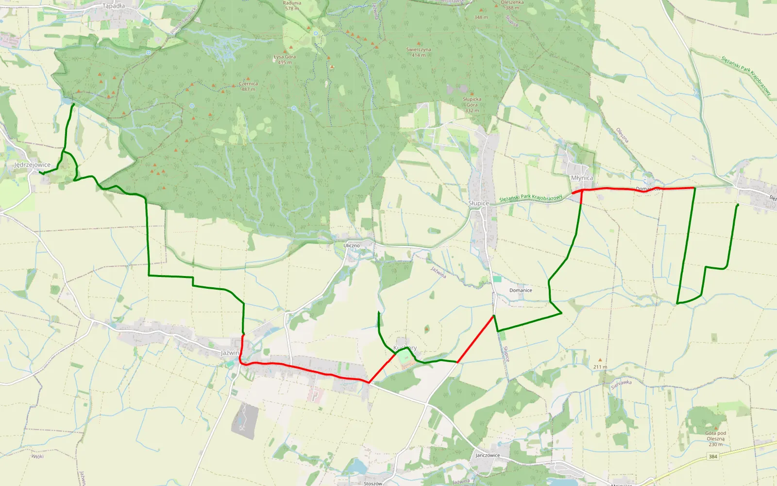 Map of Sulistrowice - Jędrzejowice - 19.2 km offroad trail, Dzierżoniów County