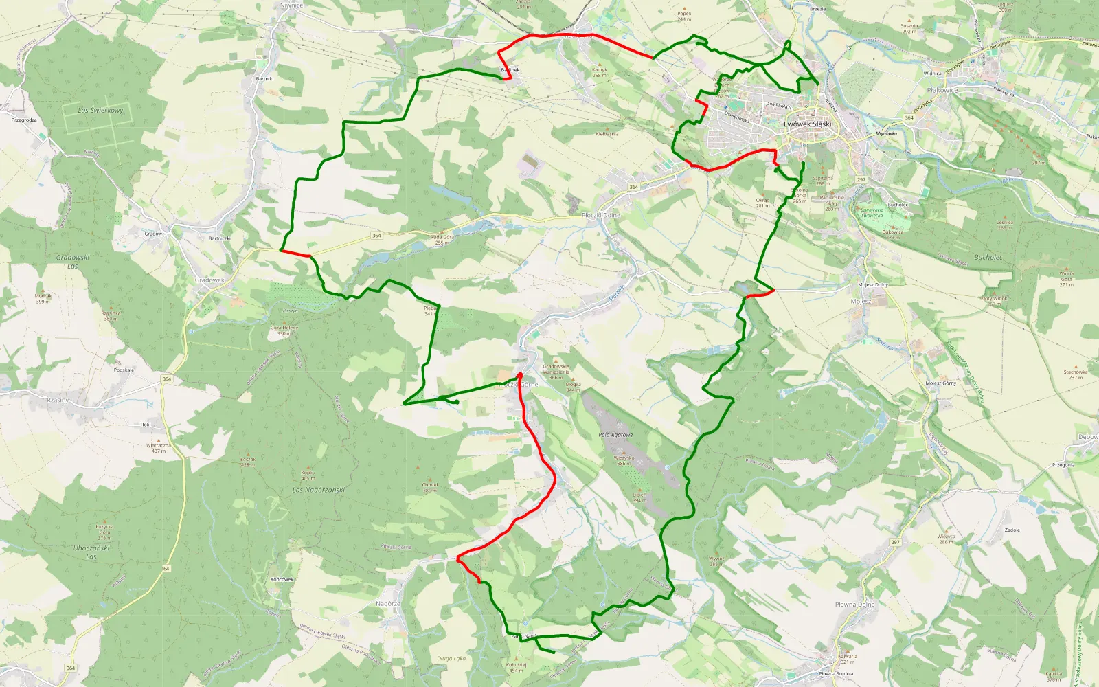 Mapa trasy Lwówek Śląski - 36.3 km trasy offroad, Powiat Lwówecki