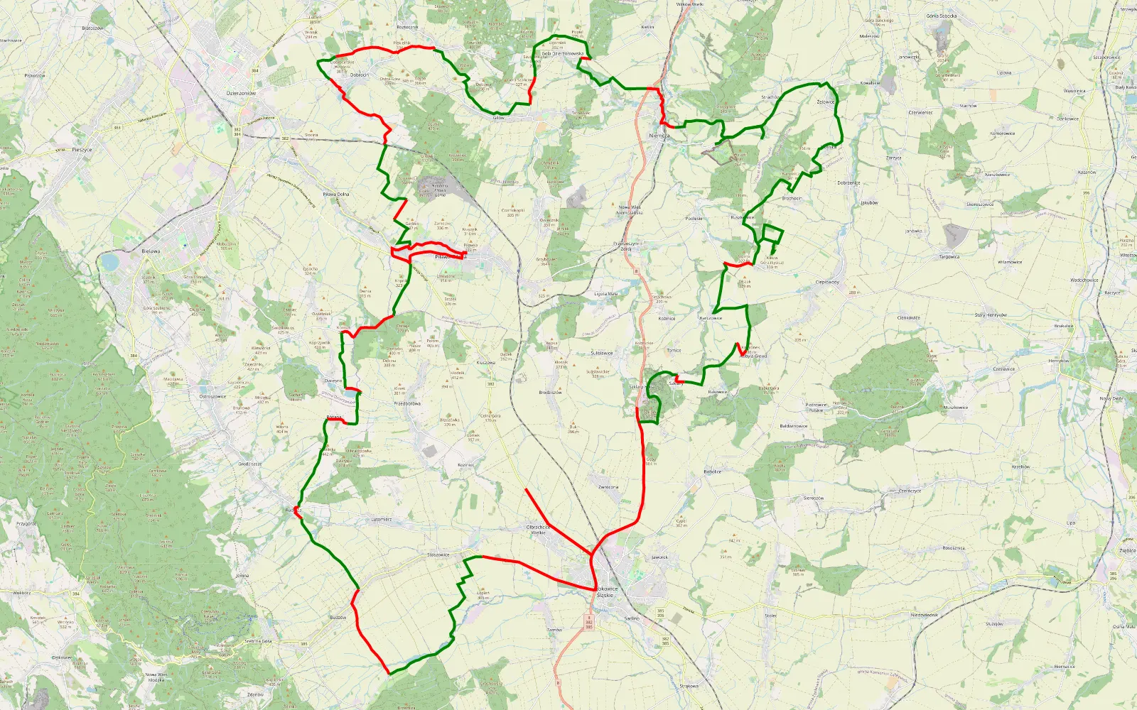 Map of Wojstawice - 98.1 km offroad trail, Ząbkowice Śląskie County
