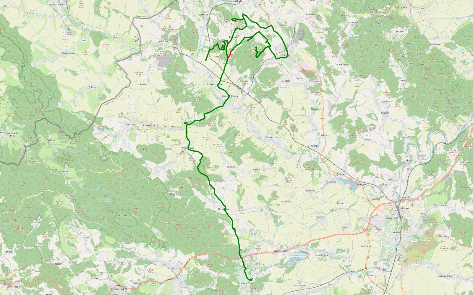 Mapa trasy Góry lasy - 9.2 km trasy offroad, Powiat Kłodzki