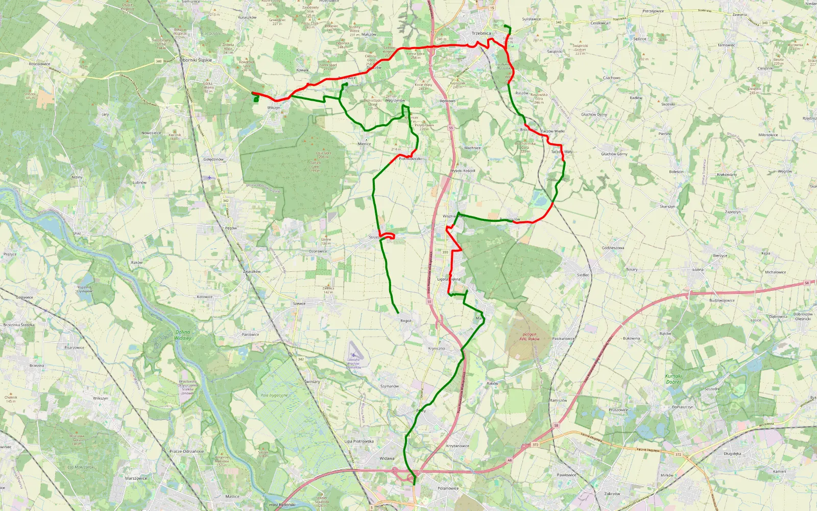 Mapa trasy DORTP Dolnośląskie wertepy 01 - 49.7 km trasy offroad, Powiat Trzebnicki