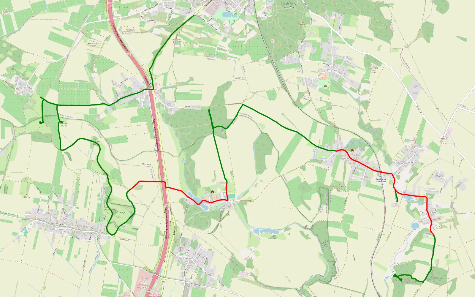 Mapa trasy Pierwoszów - Trzebnica - 16.4 km trasy offroad, Powiat Trzebnicki