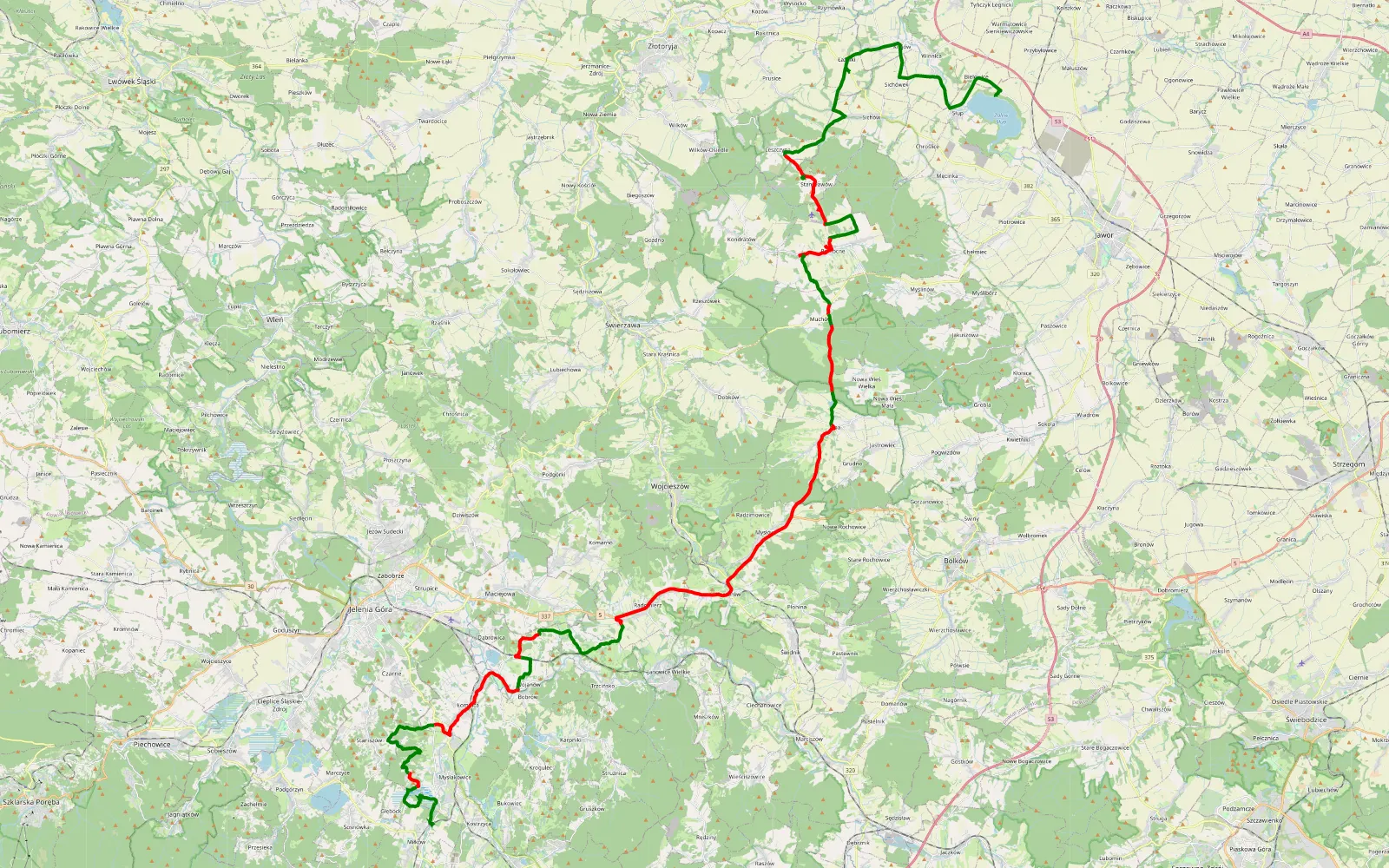 Map of Słup - Miłków - 63.6 km offroad trail, Karkonosze County