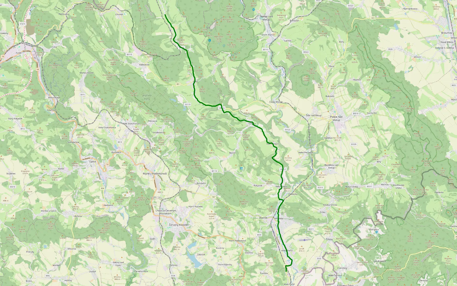 Map of Kudowa-Zdrój — 22.4 km offroad trail, okres Náchod