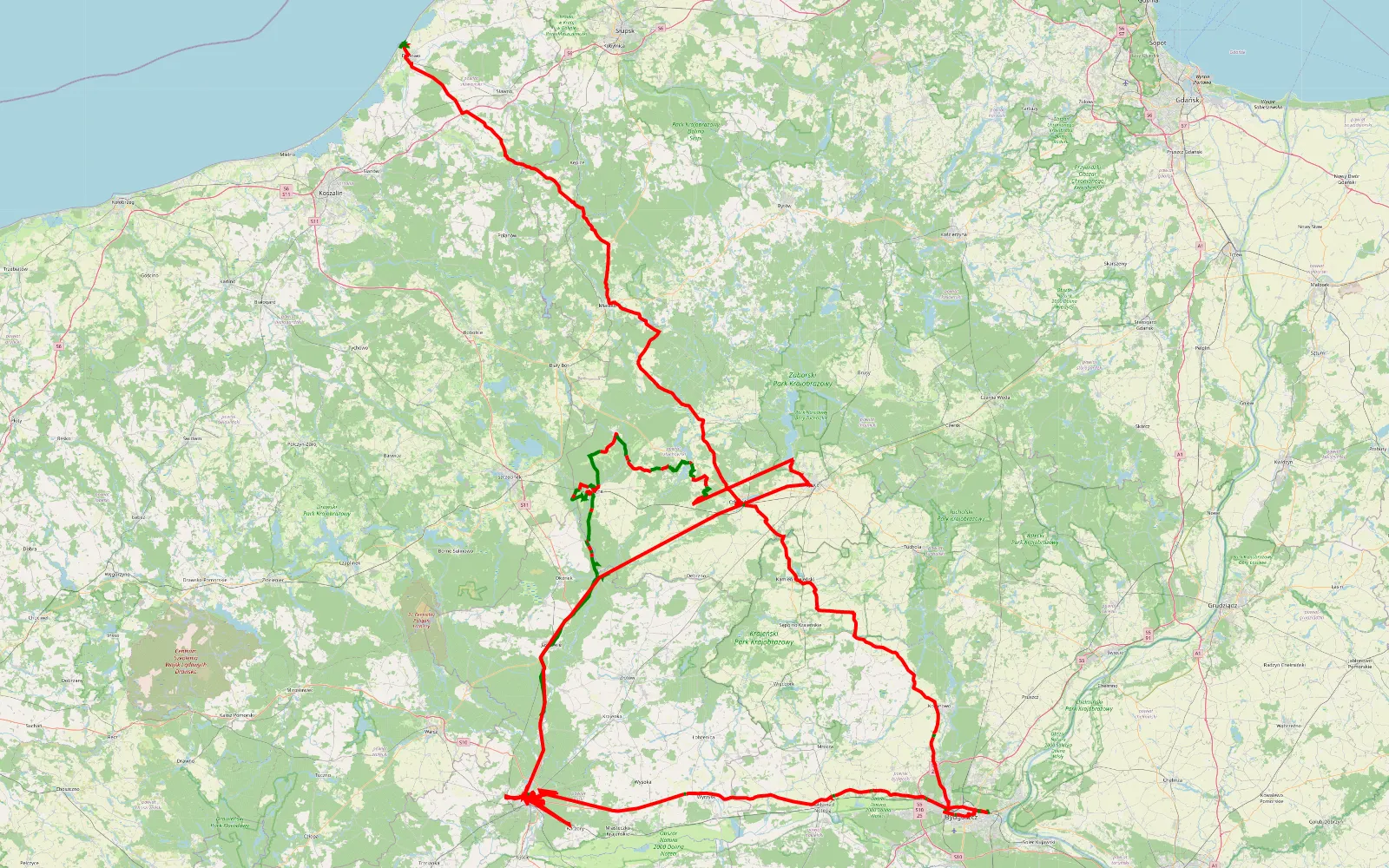 Map of Plecemin - Darłówko - 580.6 km offroad trail, Człuchów County
