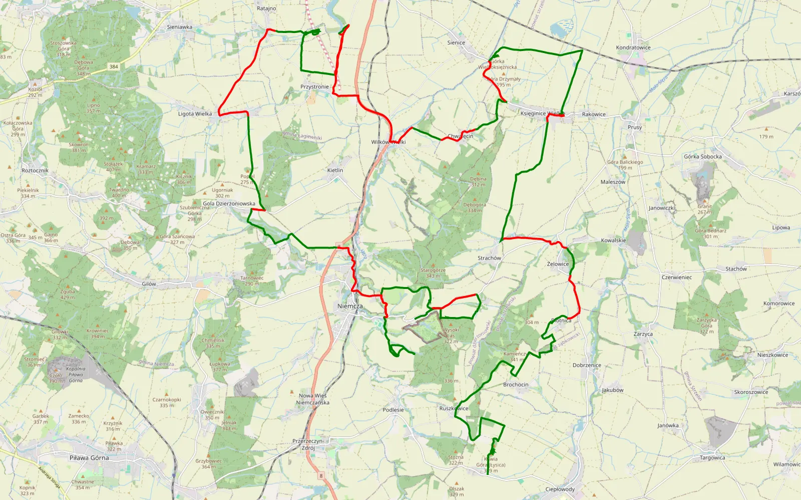 Map of Wojstawice - Zakrzow niemcza - 58.9 km offroad trail, Dzierżoniów County