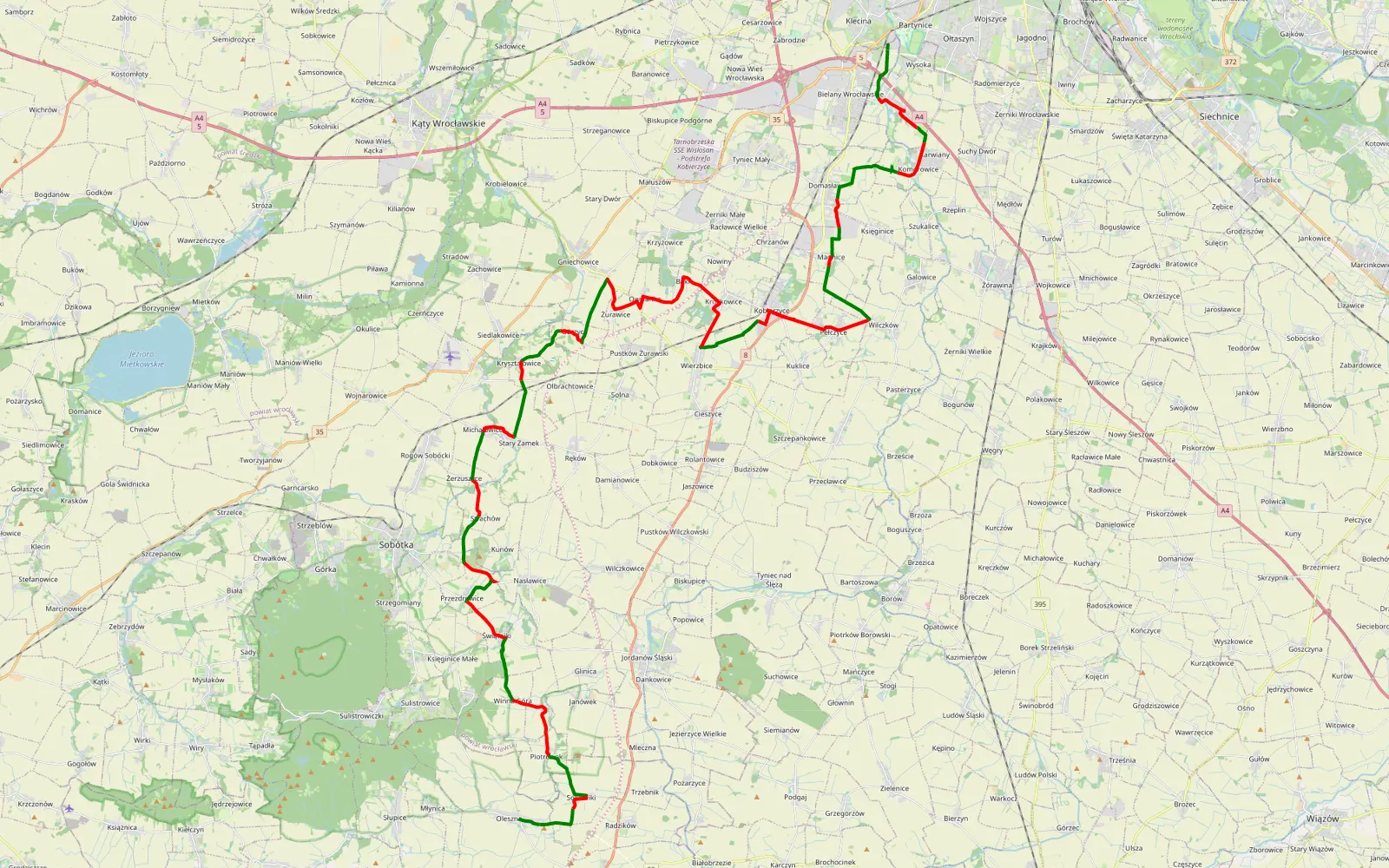 Map of Klecina - Oleszna - 59.4 km offroad trail, Wrocław County