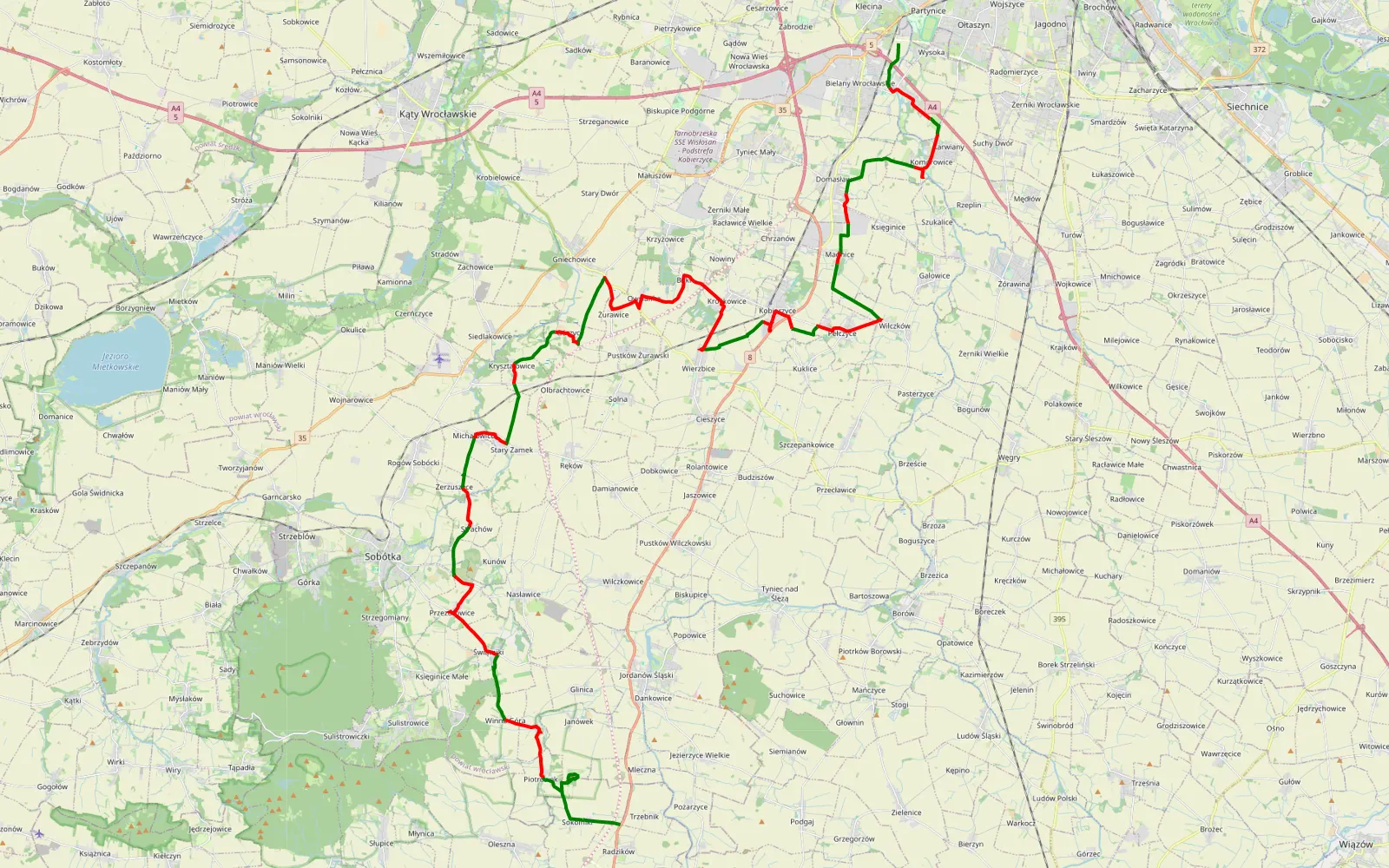 Map of Wysoka - Trzebnik - 59.1 km offroad trail, Wrocław County