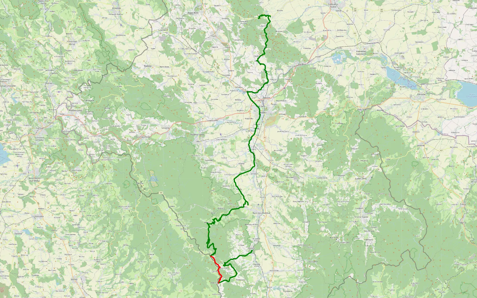 Mapa trasy Michałków - Długopole-Zdrój - 19.8 km trasy offroad, Powiat Kłodzki