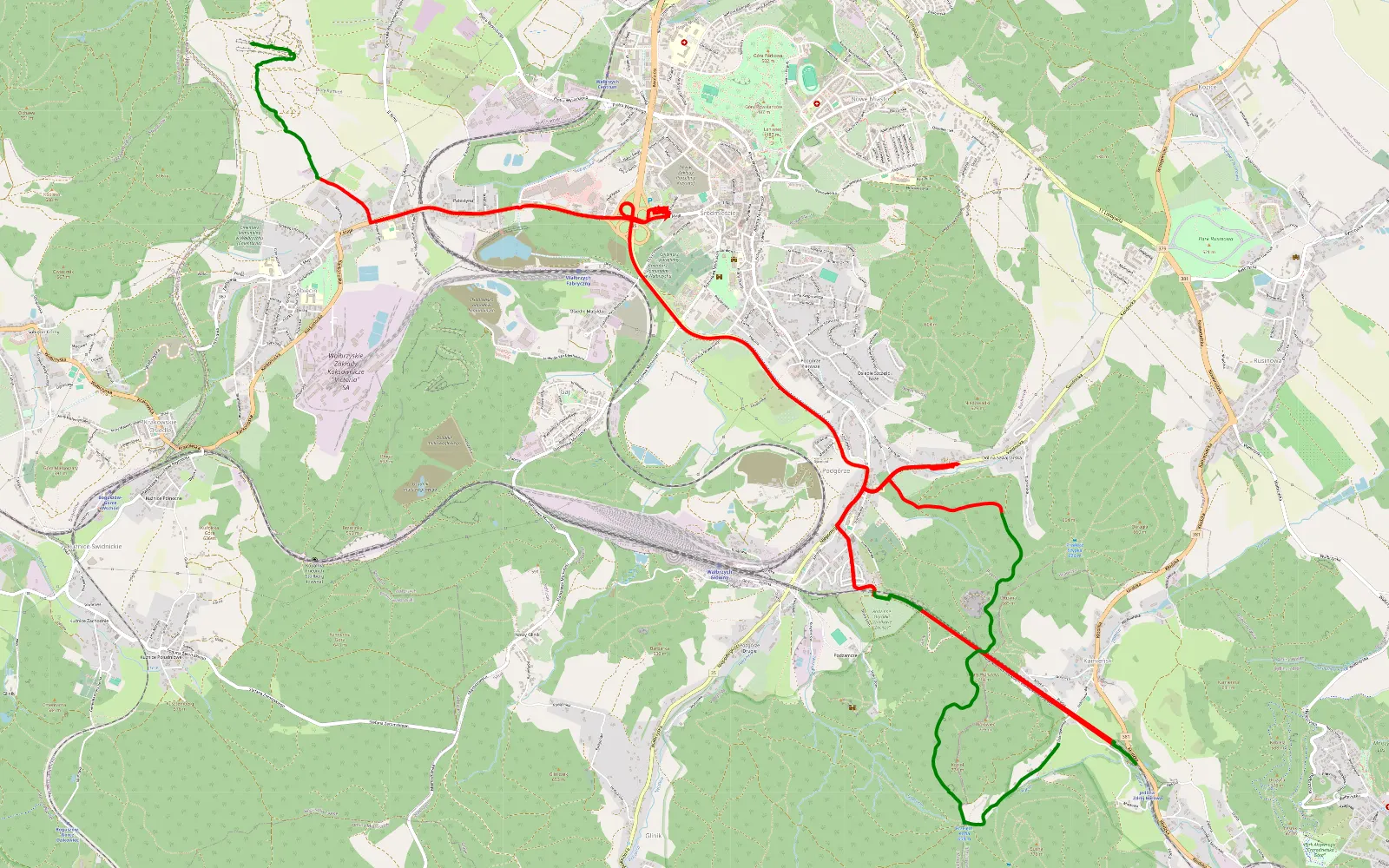 Mapa trasy Biały Kamień - Glinik - 19.8 km trasy offroad, Wałbrzych