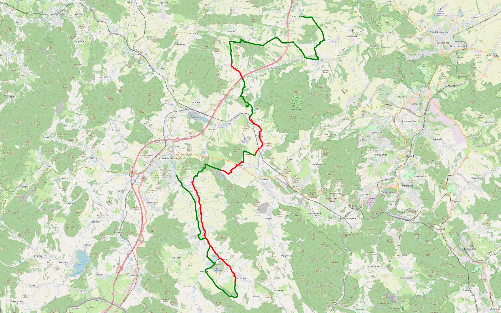 Map of Kamienna Góra - Sady Górne - 41 km offroad trail, Wałbrzych County