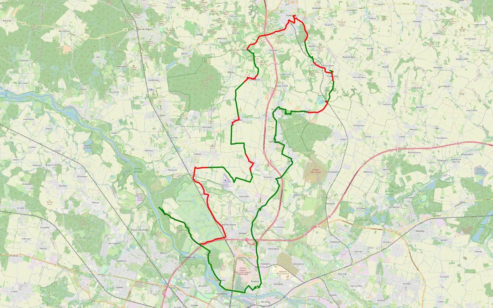 Mapa trasy Różanka-Polanka - 49.9 km trasy offroad, Powiat Trzebnicki