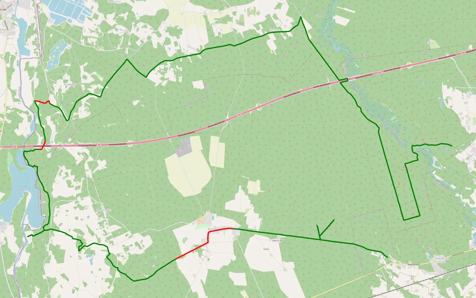 Mapa trasy Przyłęk - Jastrzębsko Stare - 41.8 km trasy offroad, Powiat Nowotomyski