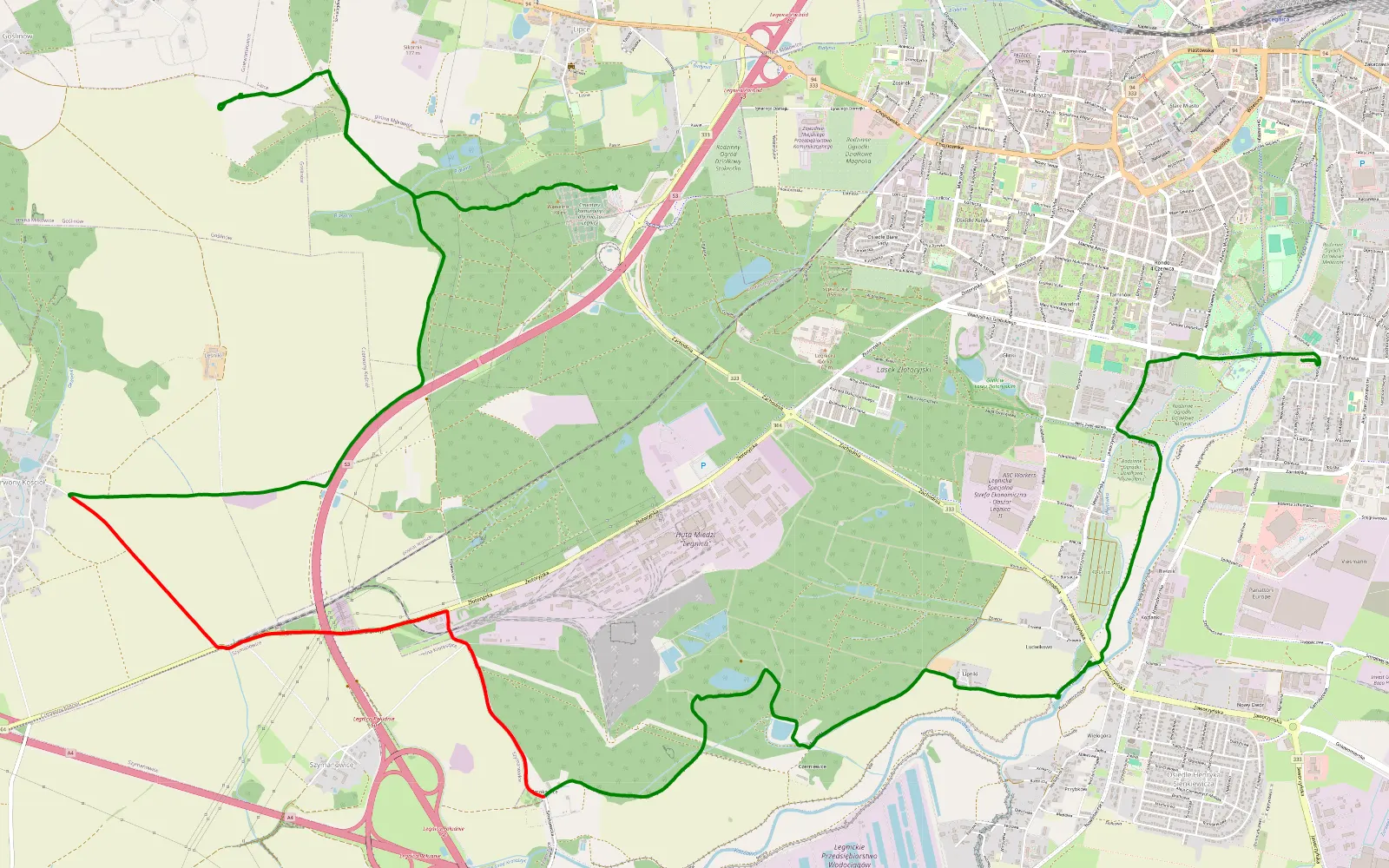 Map of Lipce - Legnica - 18.8 km offroad trail, Legnica County