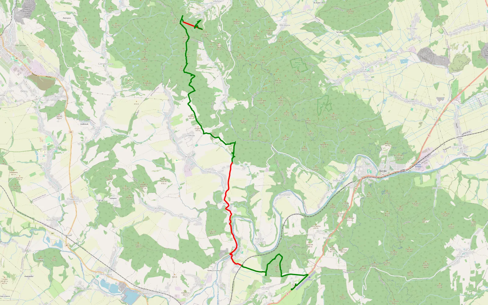 Map of Goszyce - Zdanów - 17.1 km offroad trail, Kłodzko County