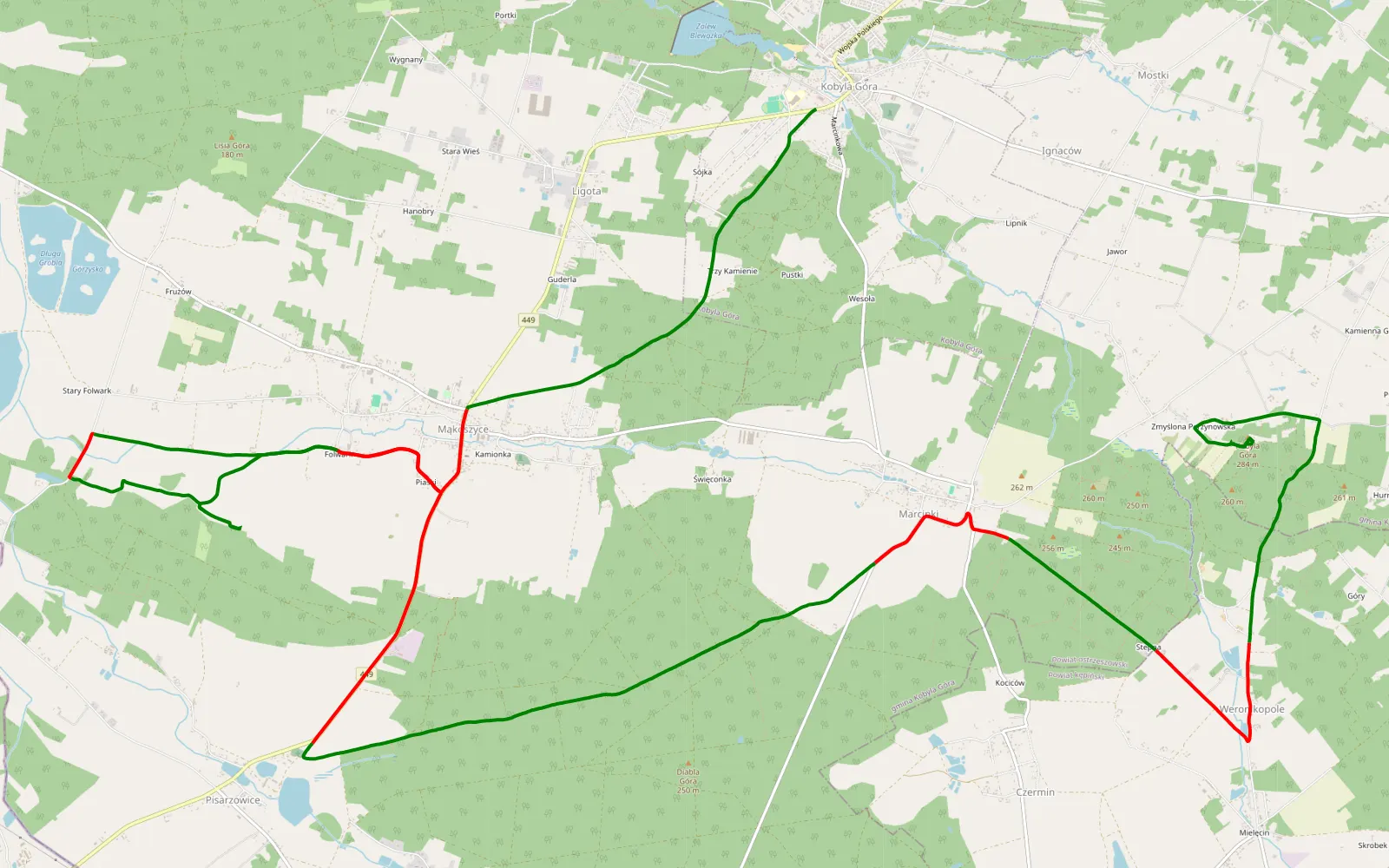 Mapa trasy Góra - Jawor - 26.3 km trasy offroad, Powiat Ostrzeszowski