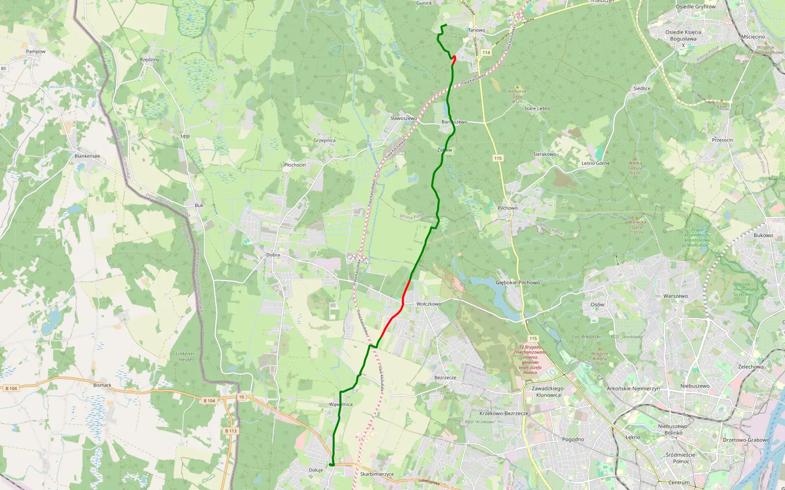 Map of Gunice - Dołuje - 11 km offroad trail, Police County