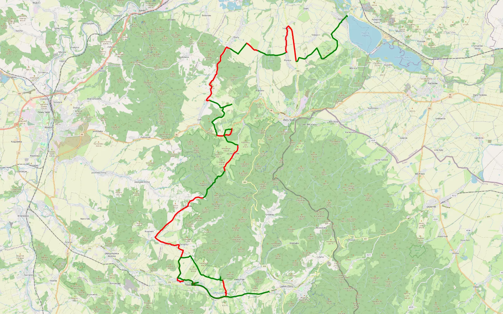 Map of Topola - Lądek Zdrój - 49.5 km offroad trail, Ząbkowice Śląskie County