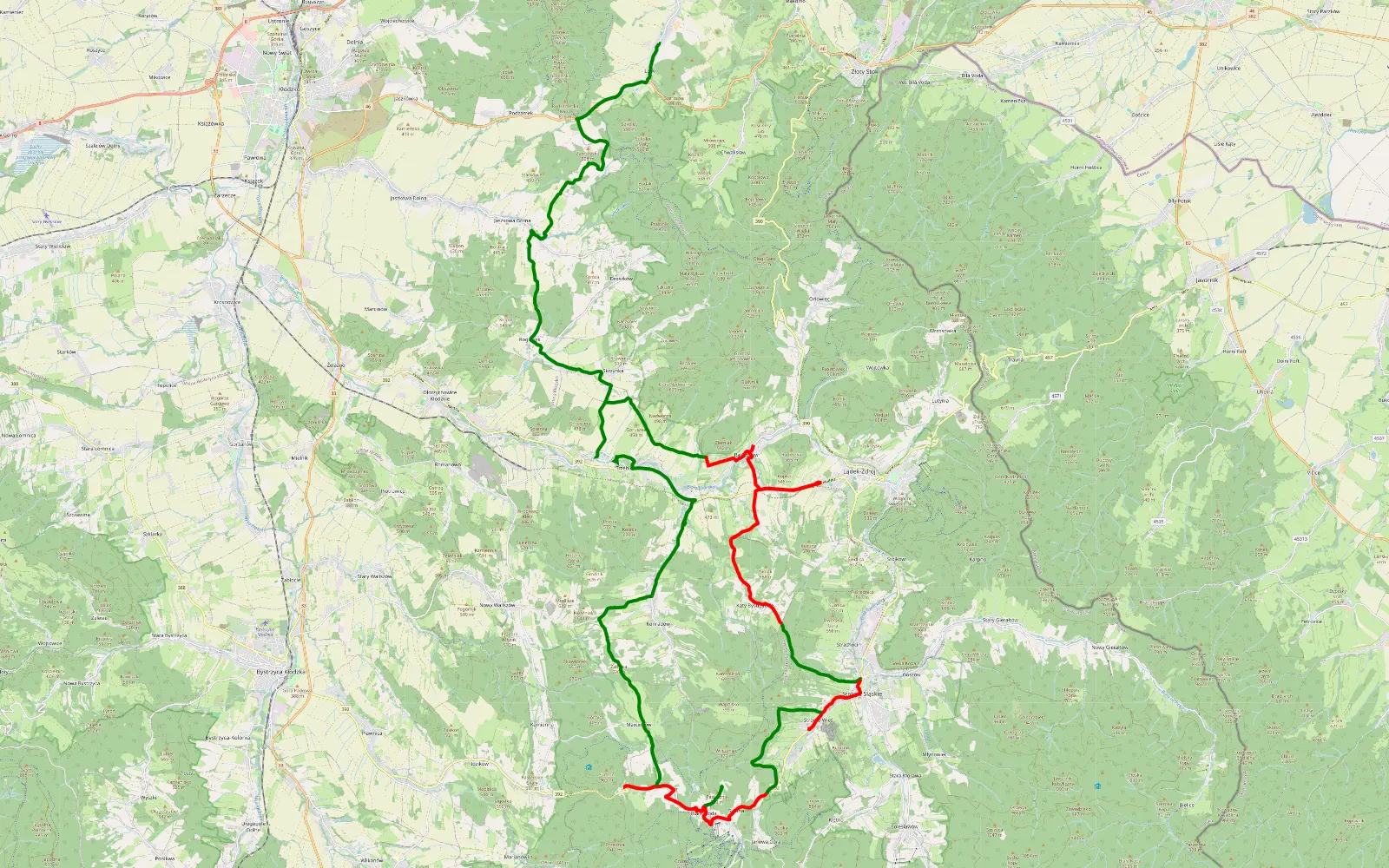 Mapa trasy Laski - Trzebieszowice - 40.6 km trasy offroad, Powiat Kłodzki