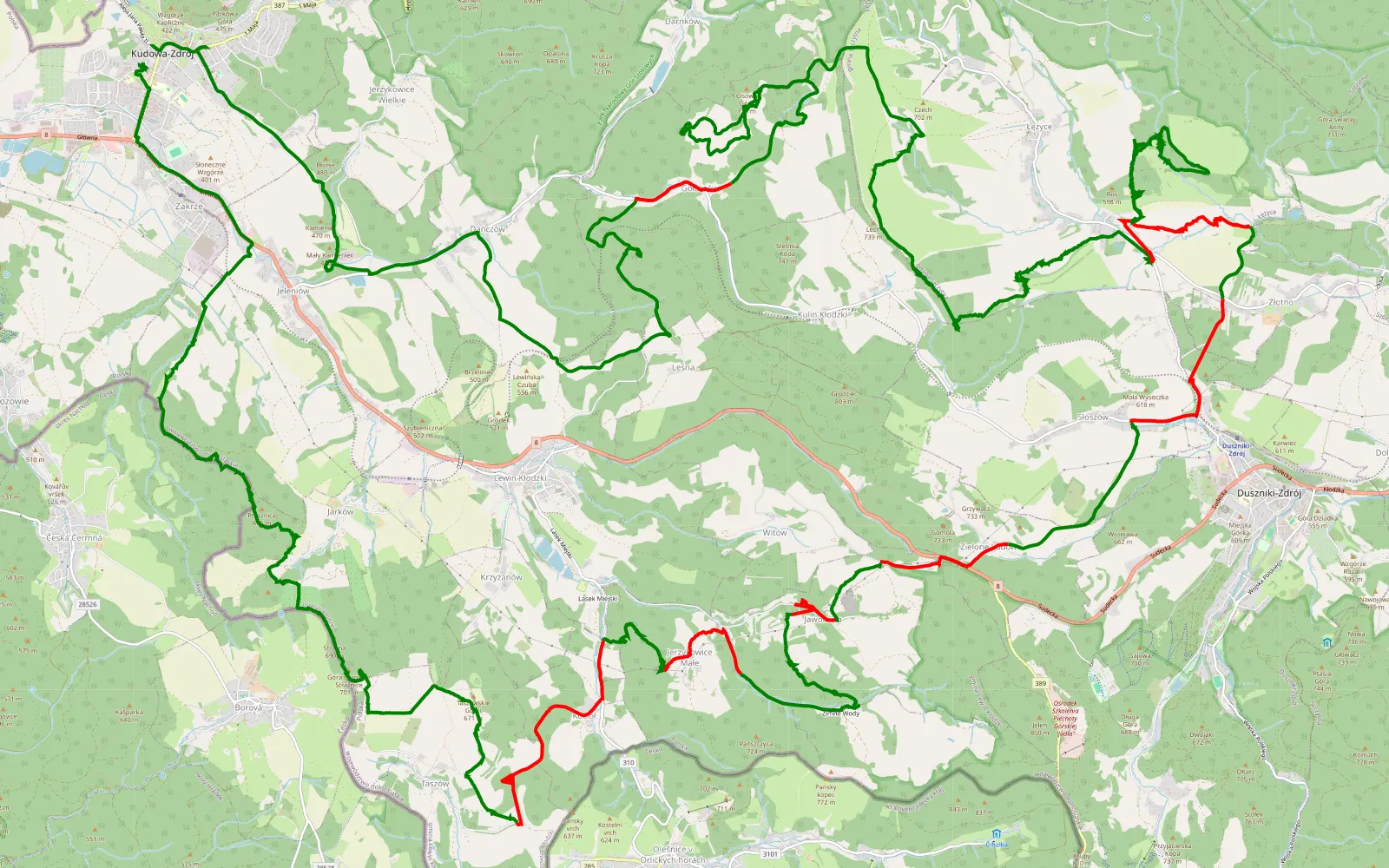 Mapa trasy Donderdag Polen André Pioter Cherokee - 57 km trasy offroad, Powiat Kłodzki