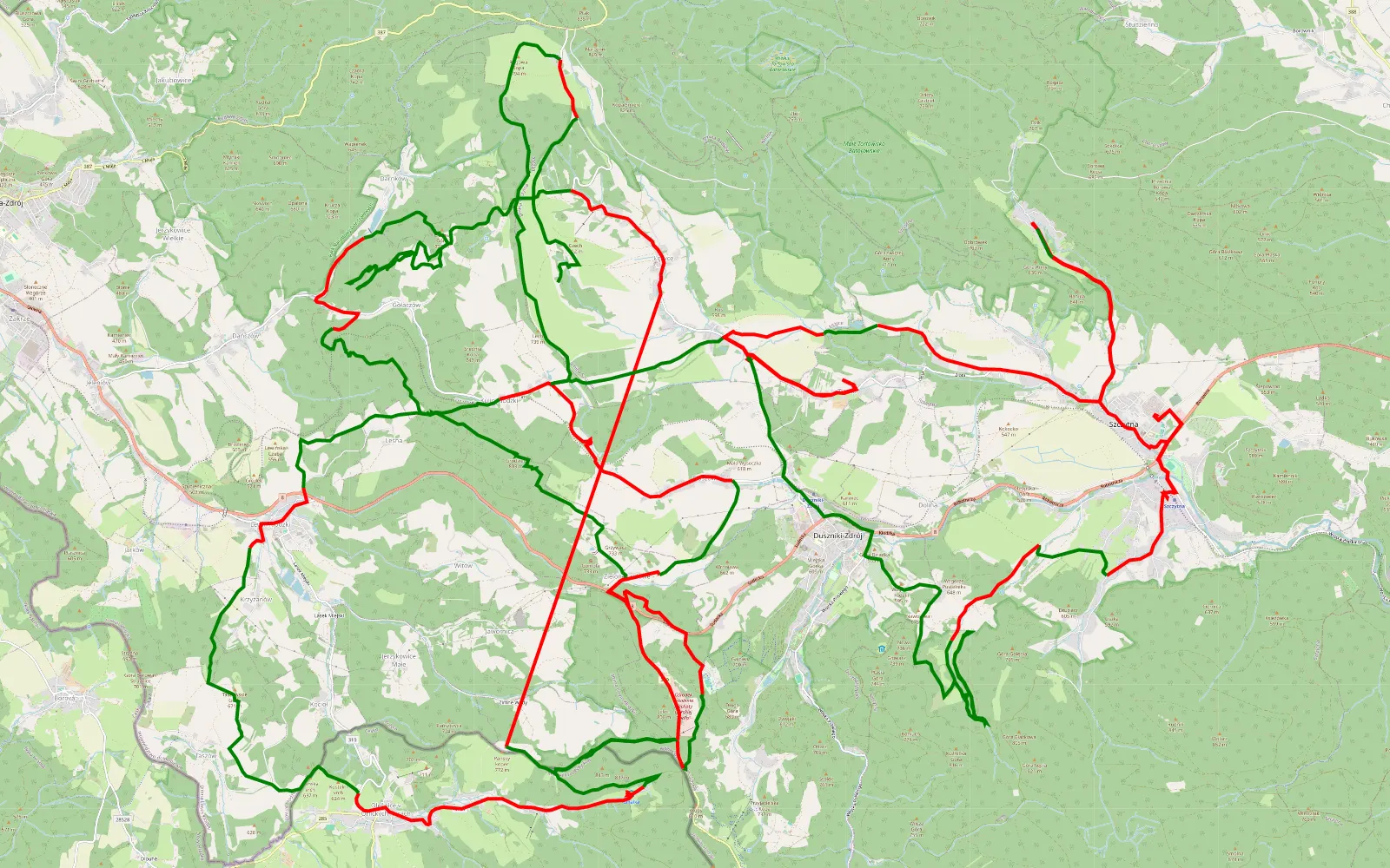 Mapa trasy Januszów - Łężyce - 101.1 km trasy offroad, Powiat Kłodzki