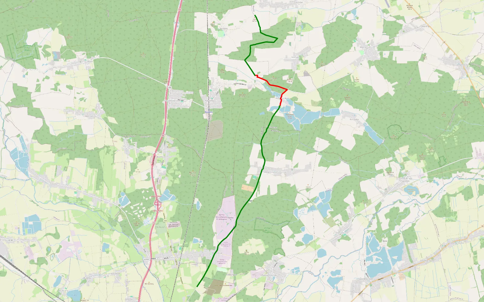 Map of Pieszków - Dobrzejów - 8.8 km offroad trail, Lubin County