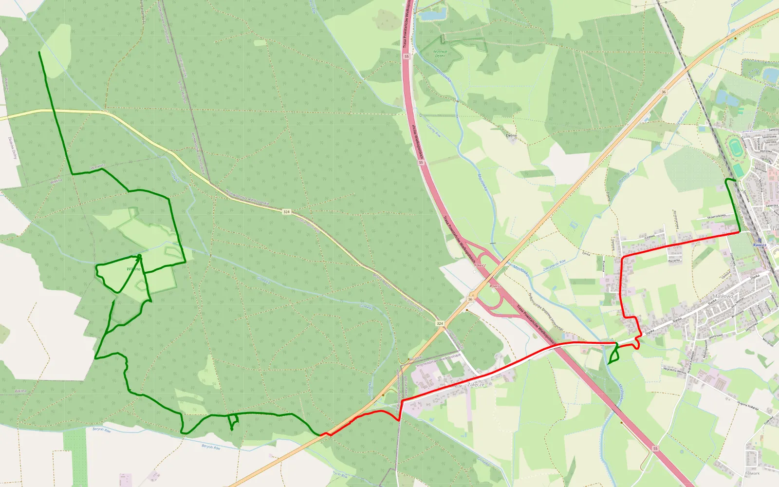 Mapa trasy Sierakowo - Wiewierz - 15.2 km trasy offroad, Powiat Górowski
