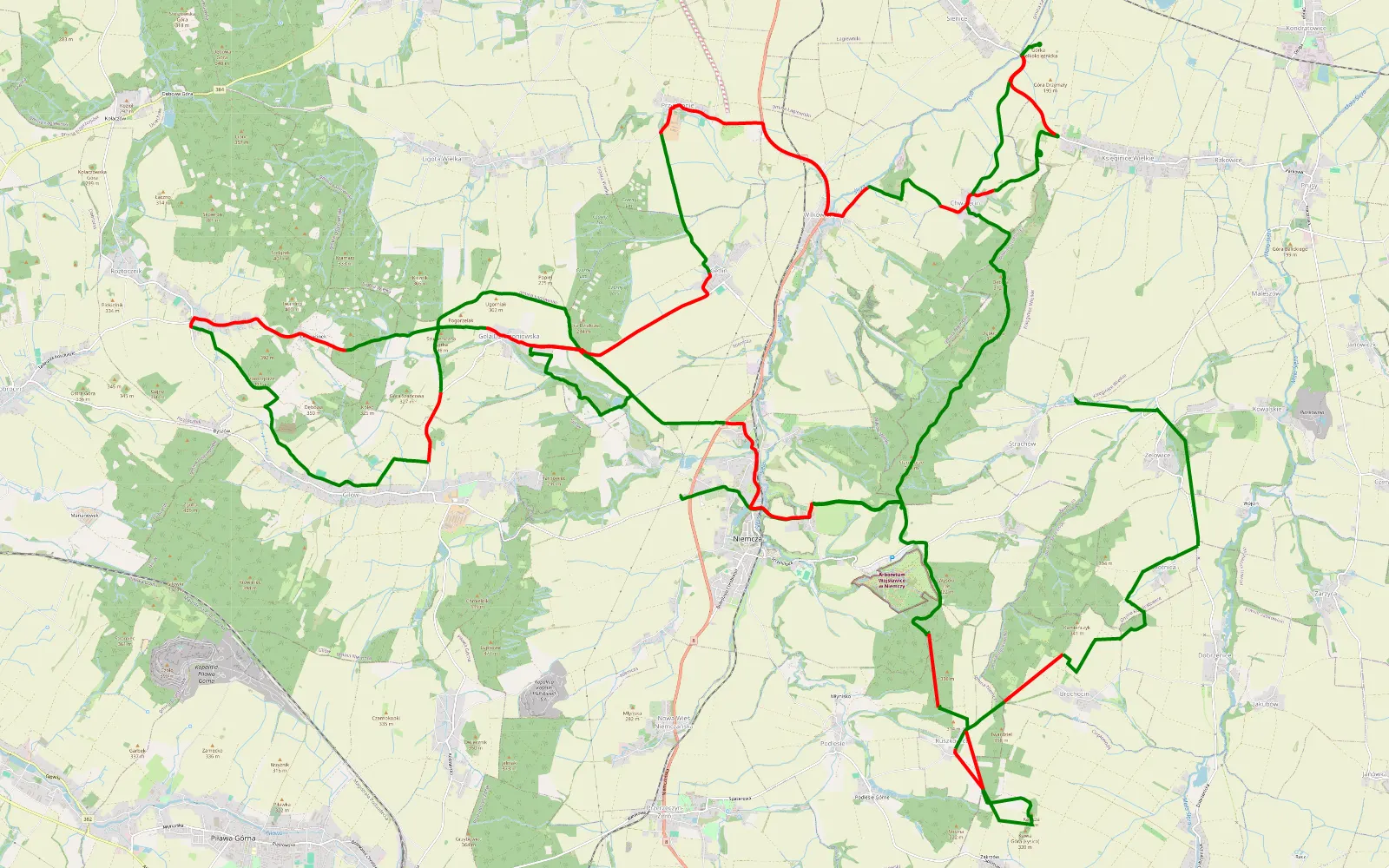 Map of Jasin - Strachów - 56.9 km offroad trail, Dzierżoniów County