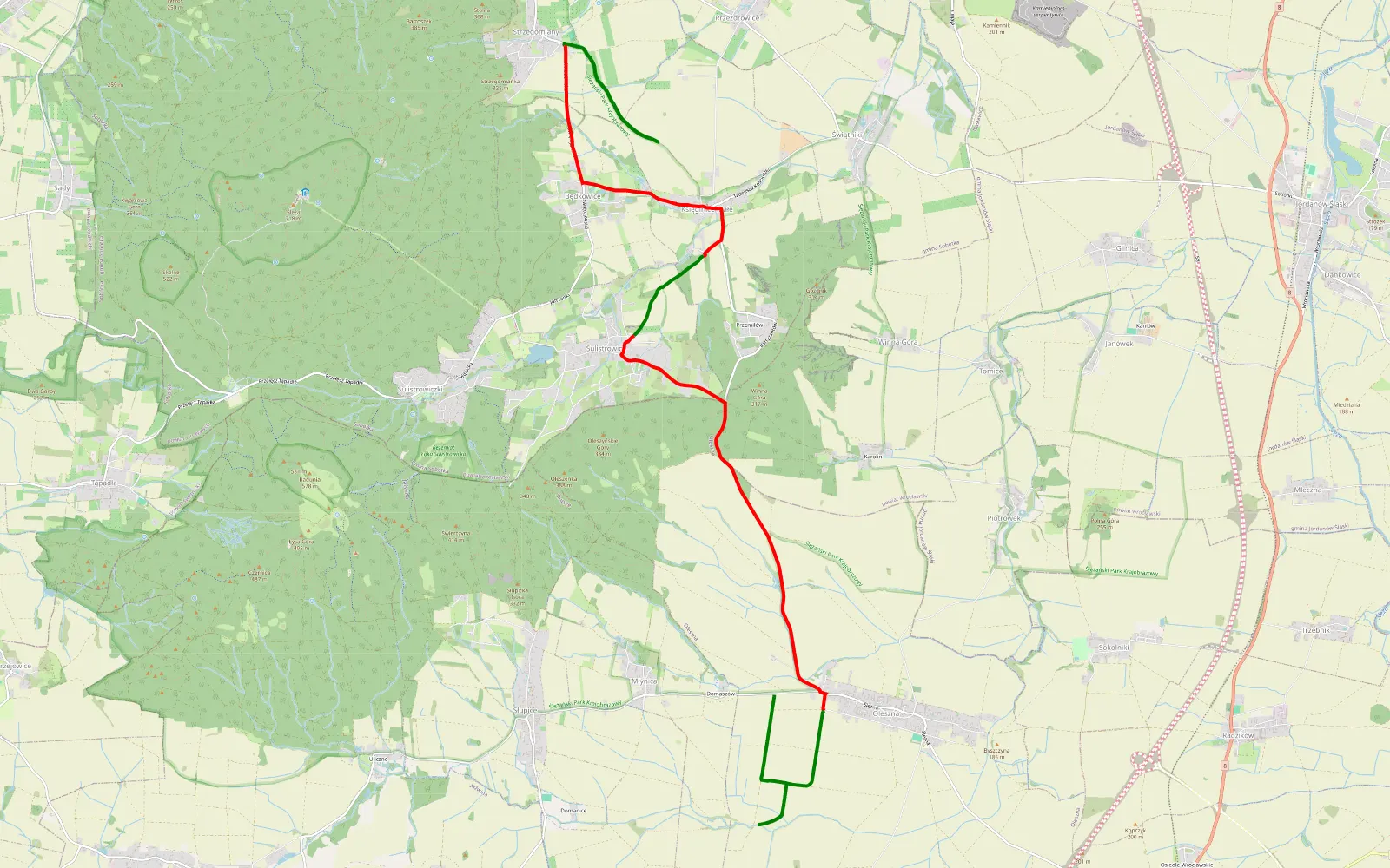 Map of Strzegomiany - Młynica - 17 km offroad trail, Wrocław County
