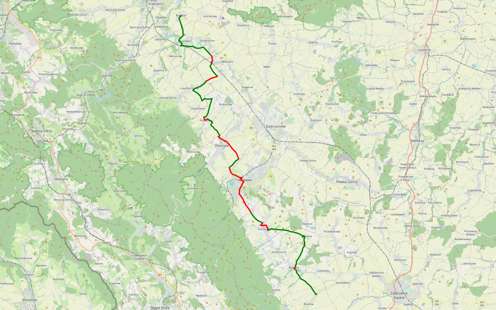 Map of Budzów swidnica - 40.8 km offroad trail, Dzierżoniów County