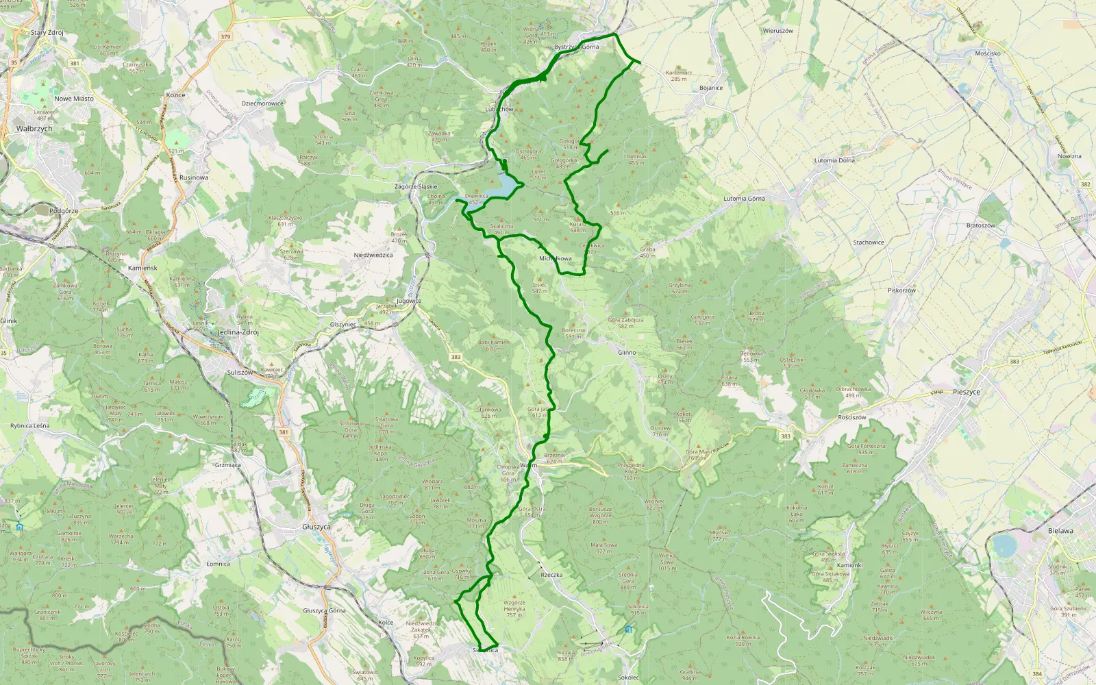 Map of Bystrzyca Górna - 8.1 km offroad trail, Świdnica County