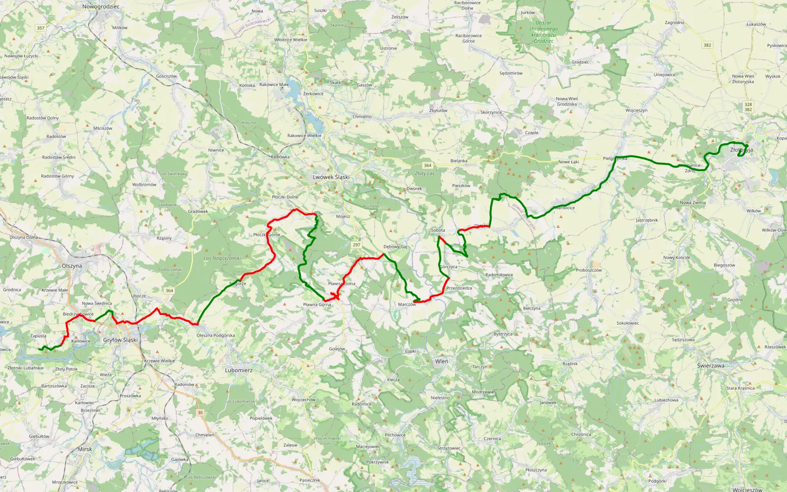 Mapa trasy Zapusta - Złotoryja - 56.2 km trasy offroad, Powiat Lwówecki