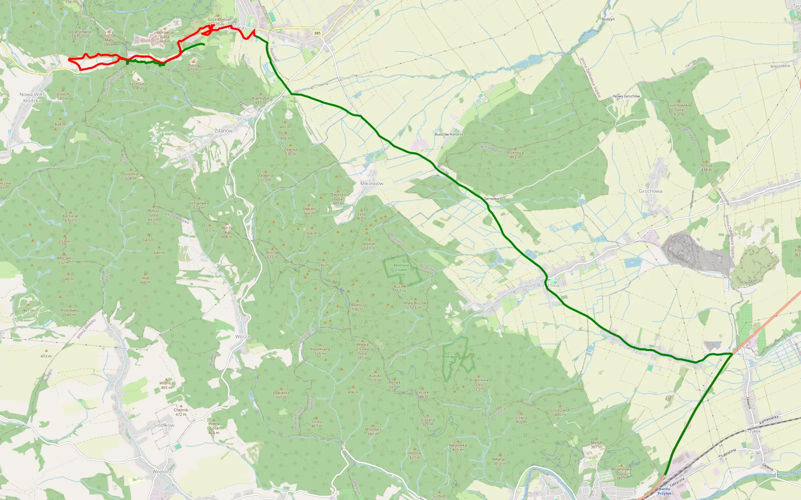 Map of Srebrna Góra - Bardo - 9.7 km offroad trail, Ząbkowice Śląskie County