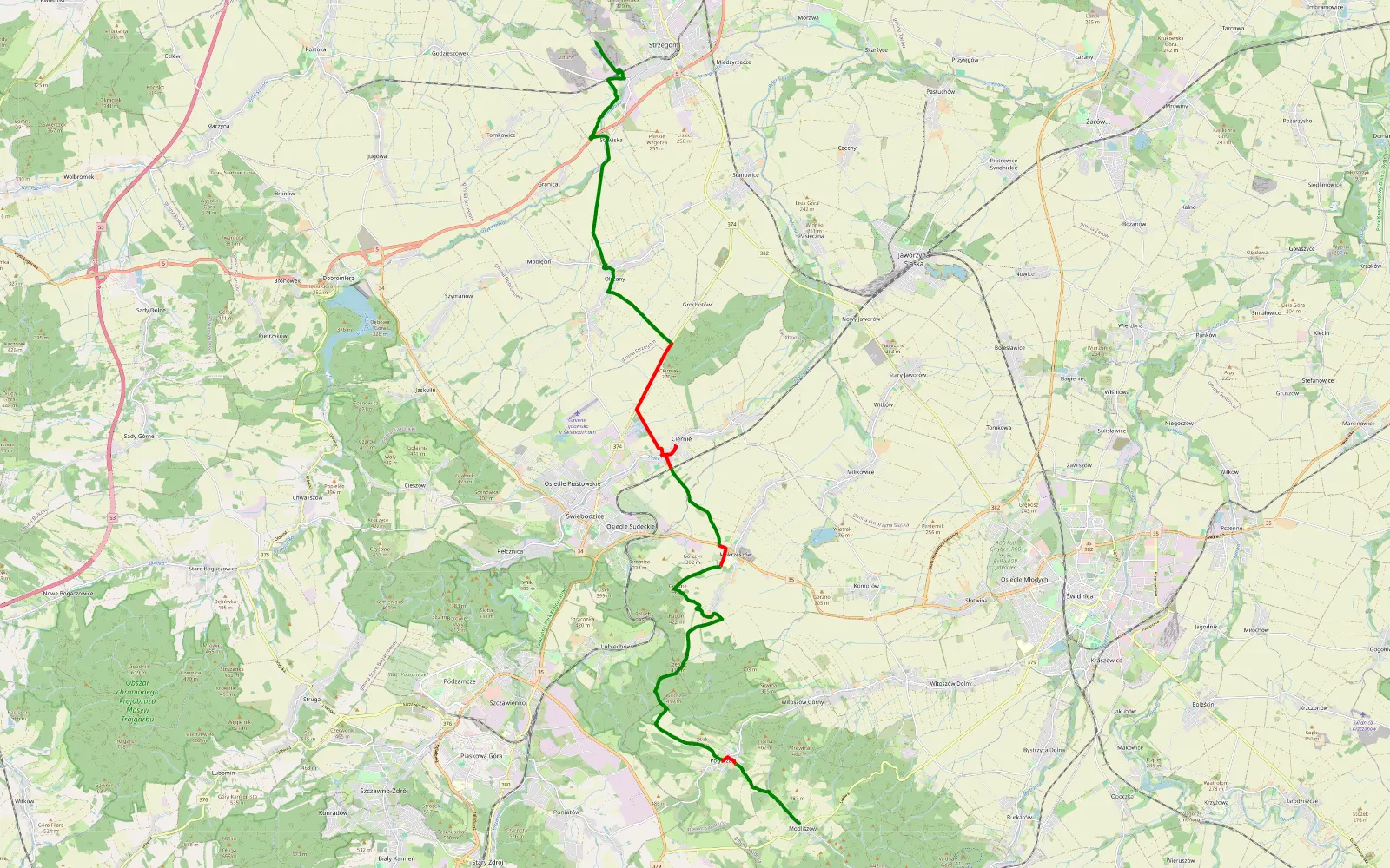 Map of Modliszów - Grabina - 19.6 km offroad trail, Świdnica County