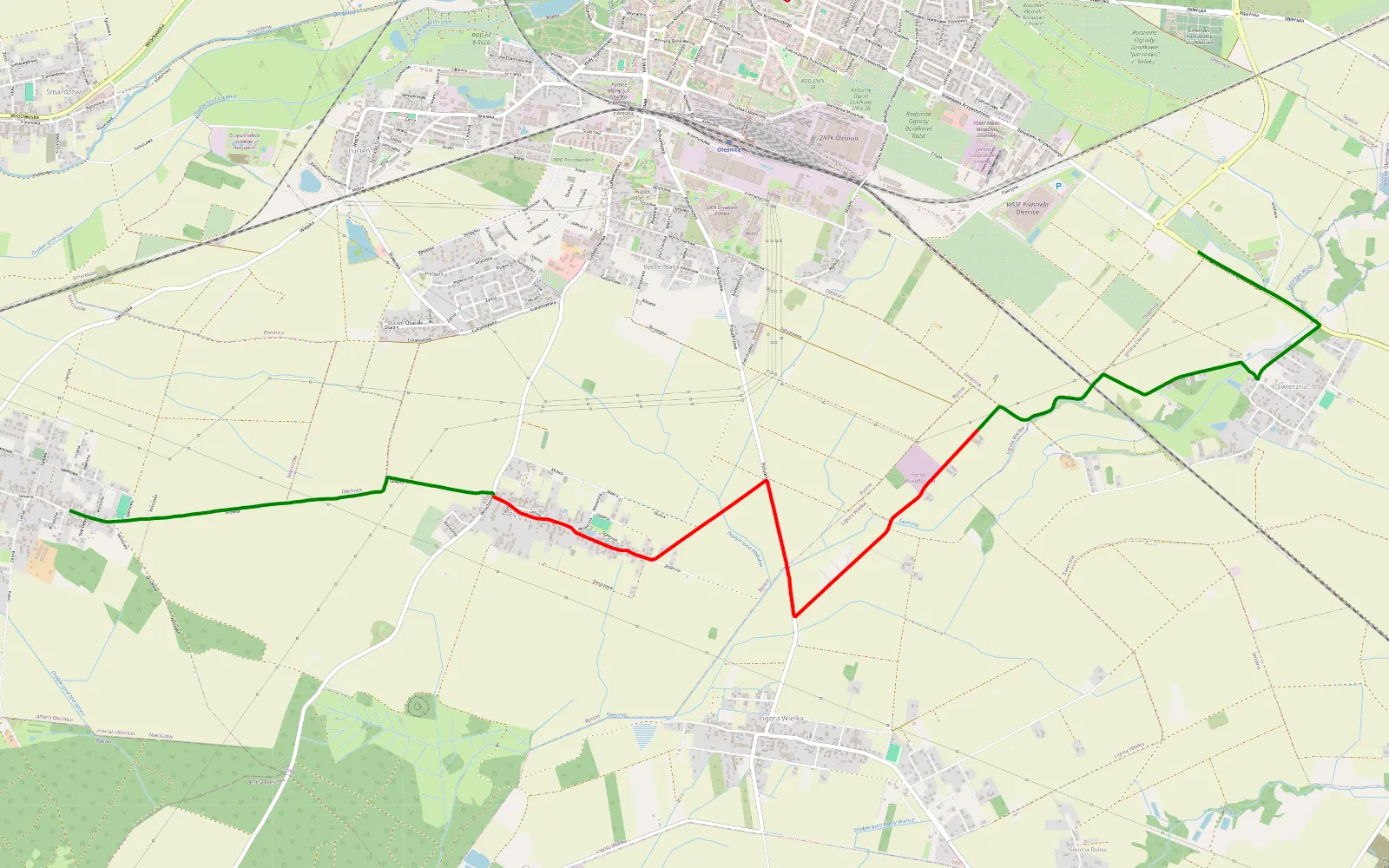 Mapa trasy Nieciszów - Świerzna - 8.3 km trasy offroad, Powiat Oleśnicki