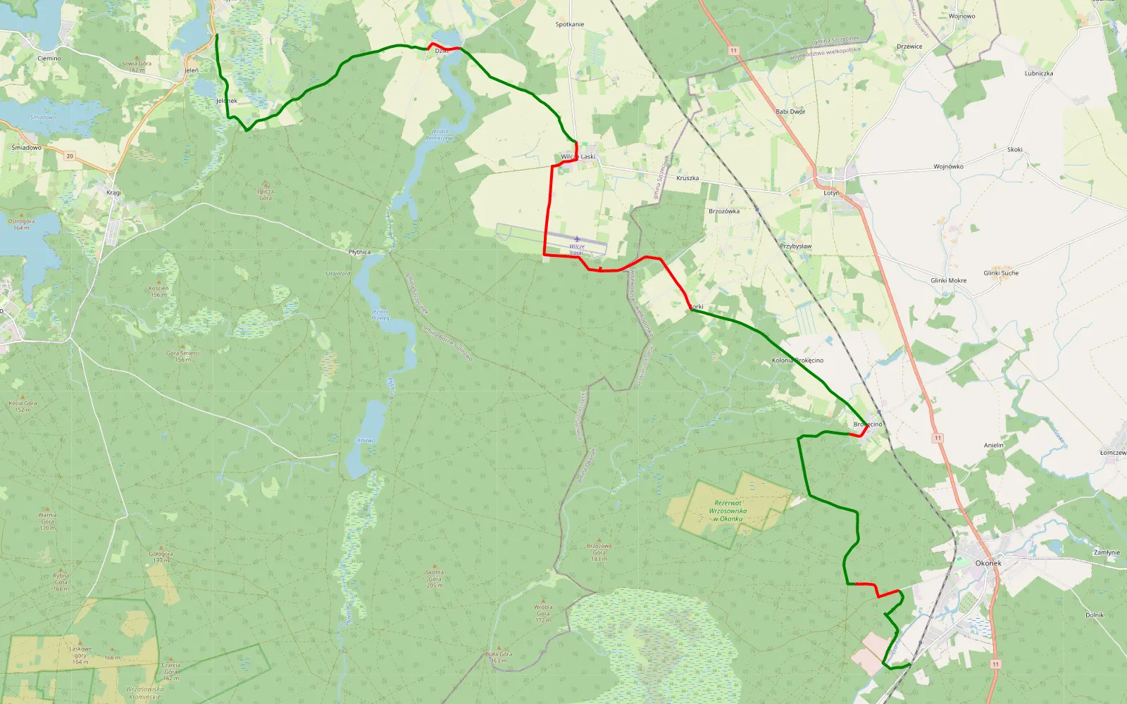 Map of Okonek - Przyjezierze - 28.9 km offroad trail, Złotów County