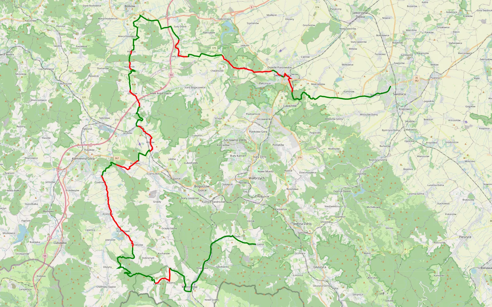 Mapa trasy Świdnica - Rybnica Leśna 4x4 ... - 81.2 km trasy offroad, Powiat Wałbrzyski