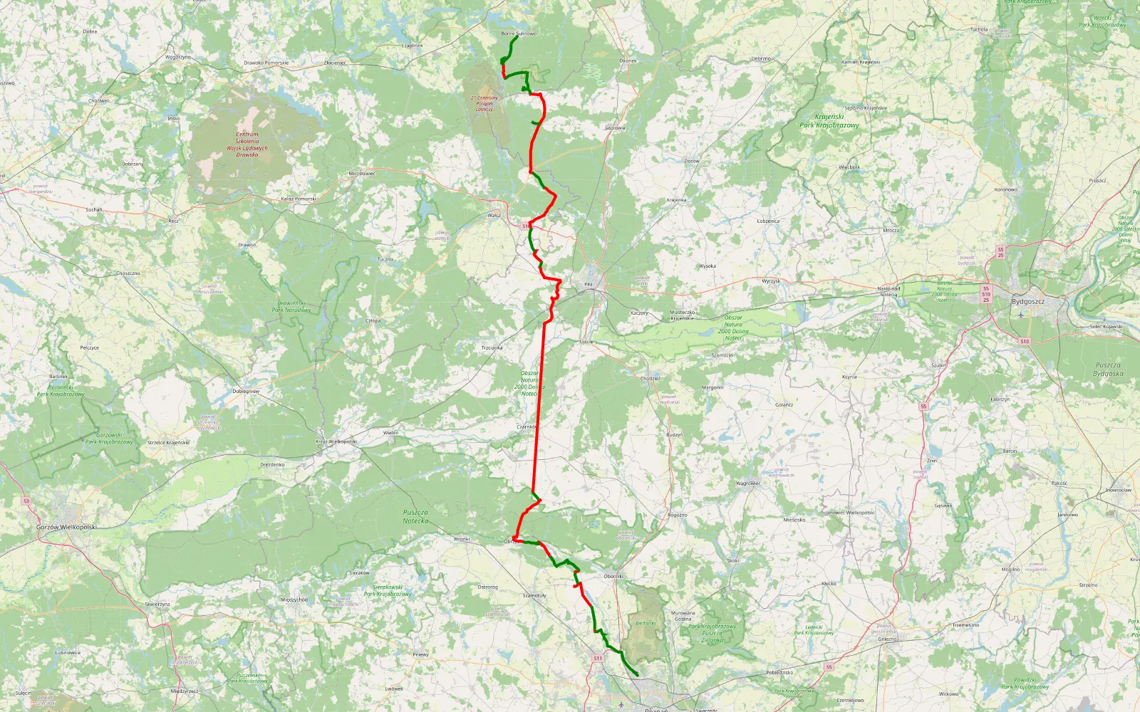 Map of Suchy Las - Borne Sulinowo - 164.5 km offroad trail, Czarnków-Trzcianka County