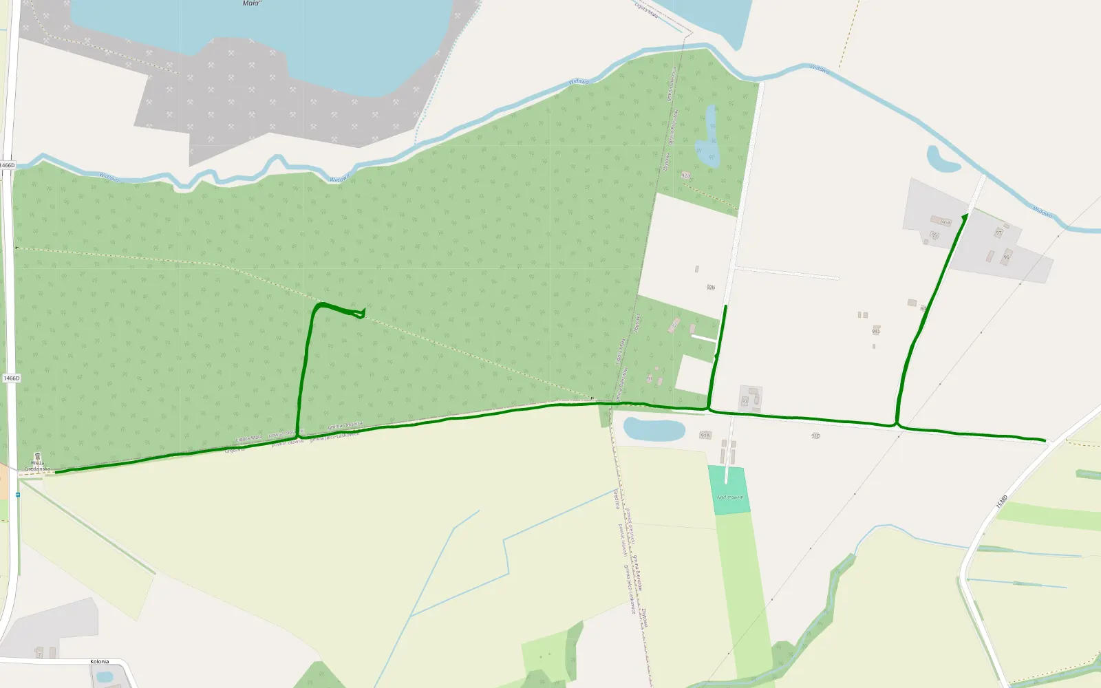 Mapa trasy Wieża Grędzińska -Zbytowa - 3.1 km trasy offroad, Powiat Oleśnicki
