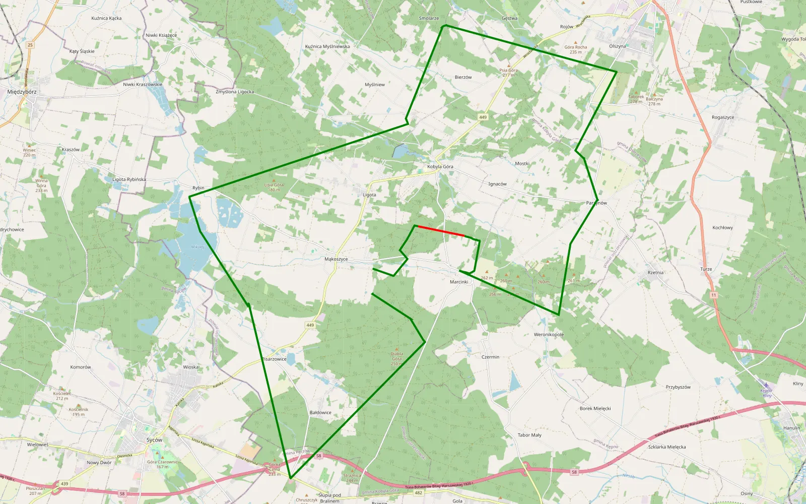 Map of Mąkoszyce off road - 4.4 km offroad trail, Ostrzeszów County